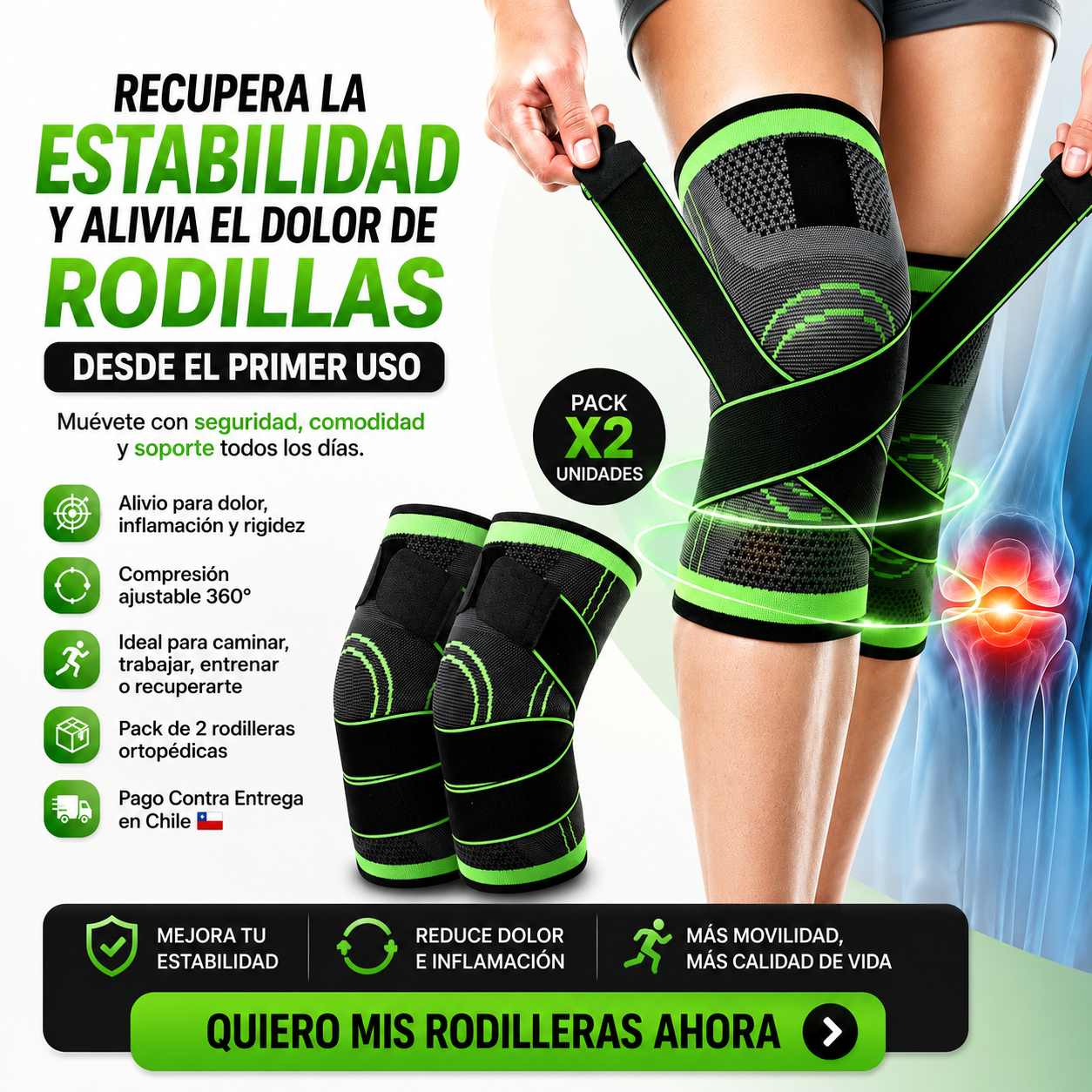 Pack 2 Rodilleras Ortopédicas De Compresión Ajustable