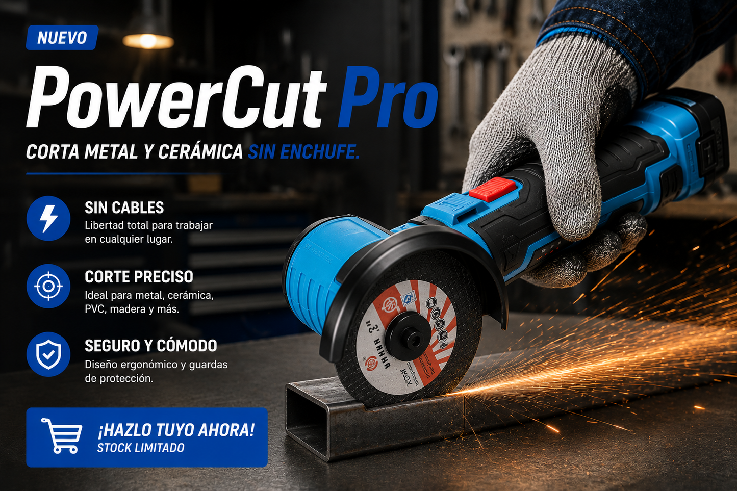 PowerCut Pro - Corta metal y cerámica sin enchufe.