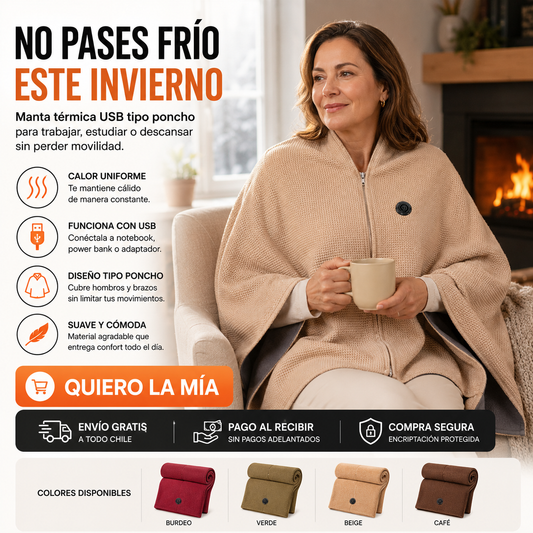 ThermaHug™ - Manta Térmica Eléctrica USB Tipo Poncho