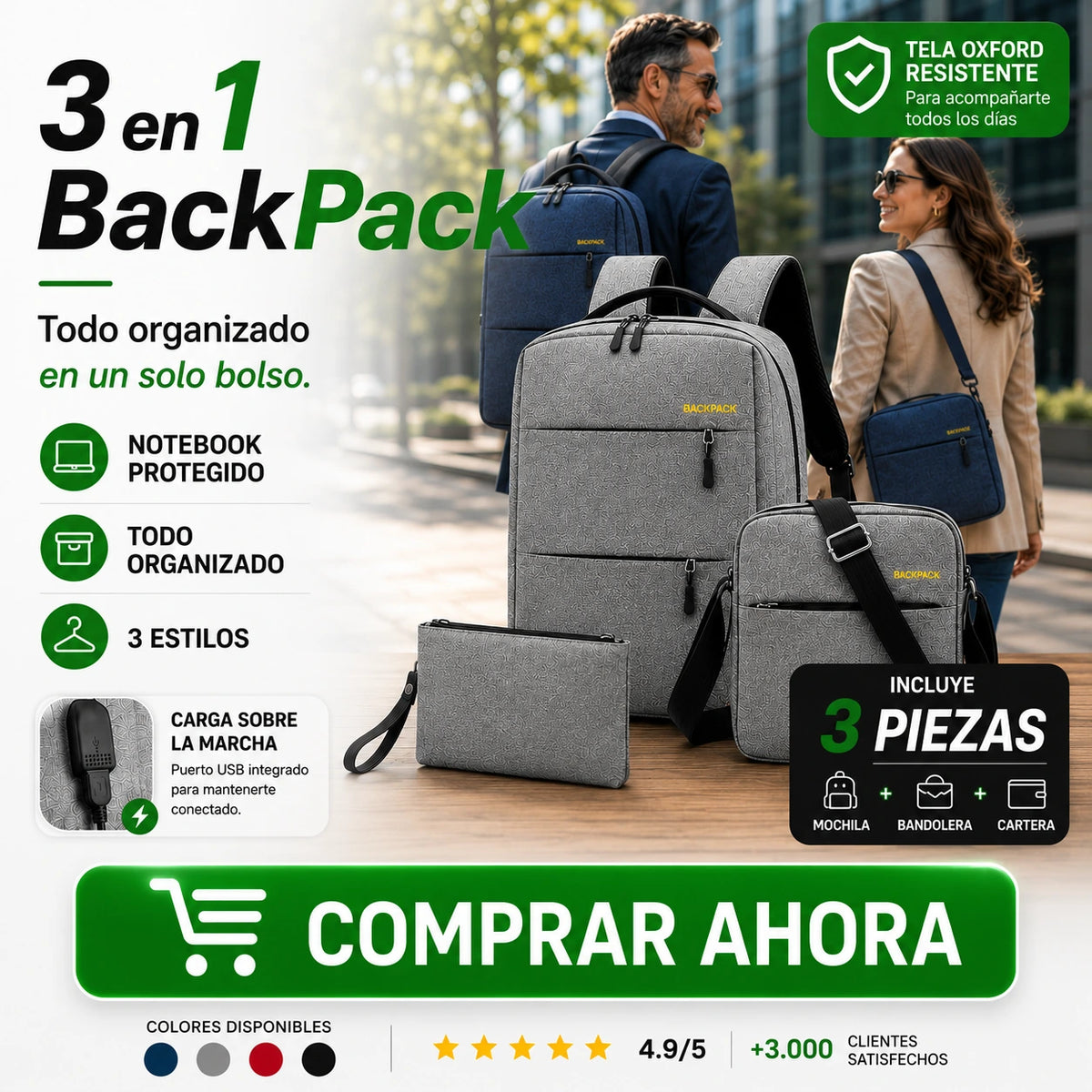 3 en 1 BackPack -3 productos, una sola compra