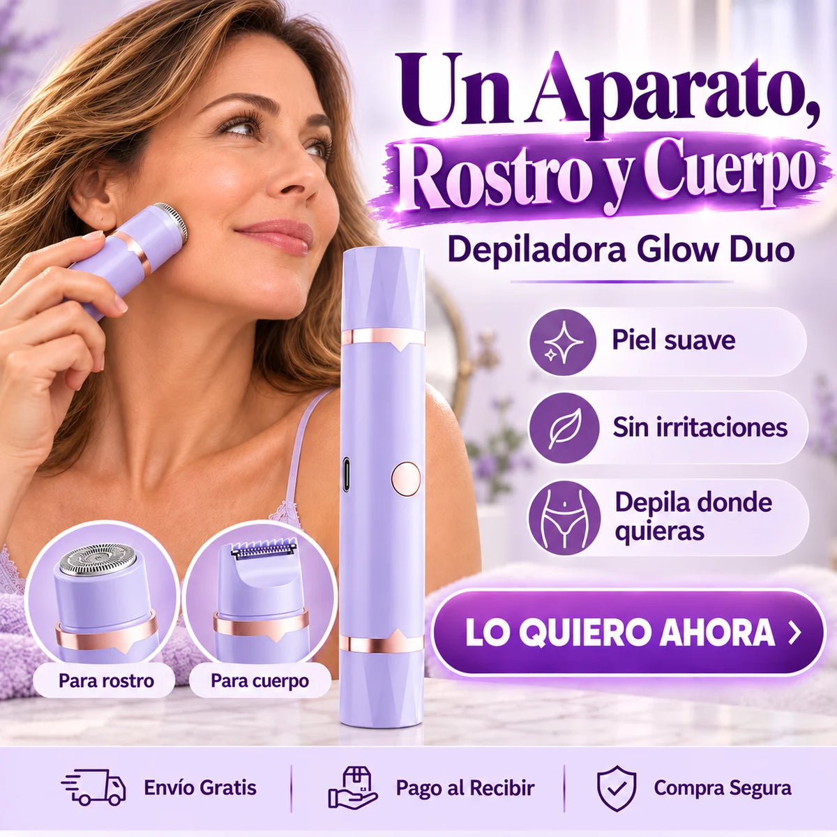Depiladora Glow Duo - Un Aparato, Rostro y Cuerpo