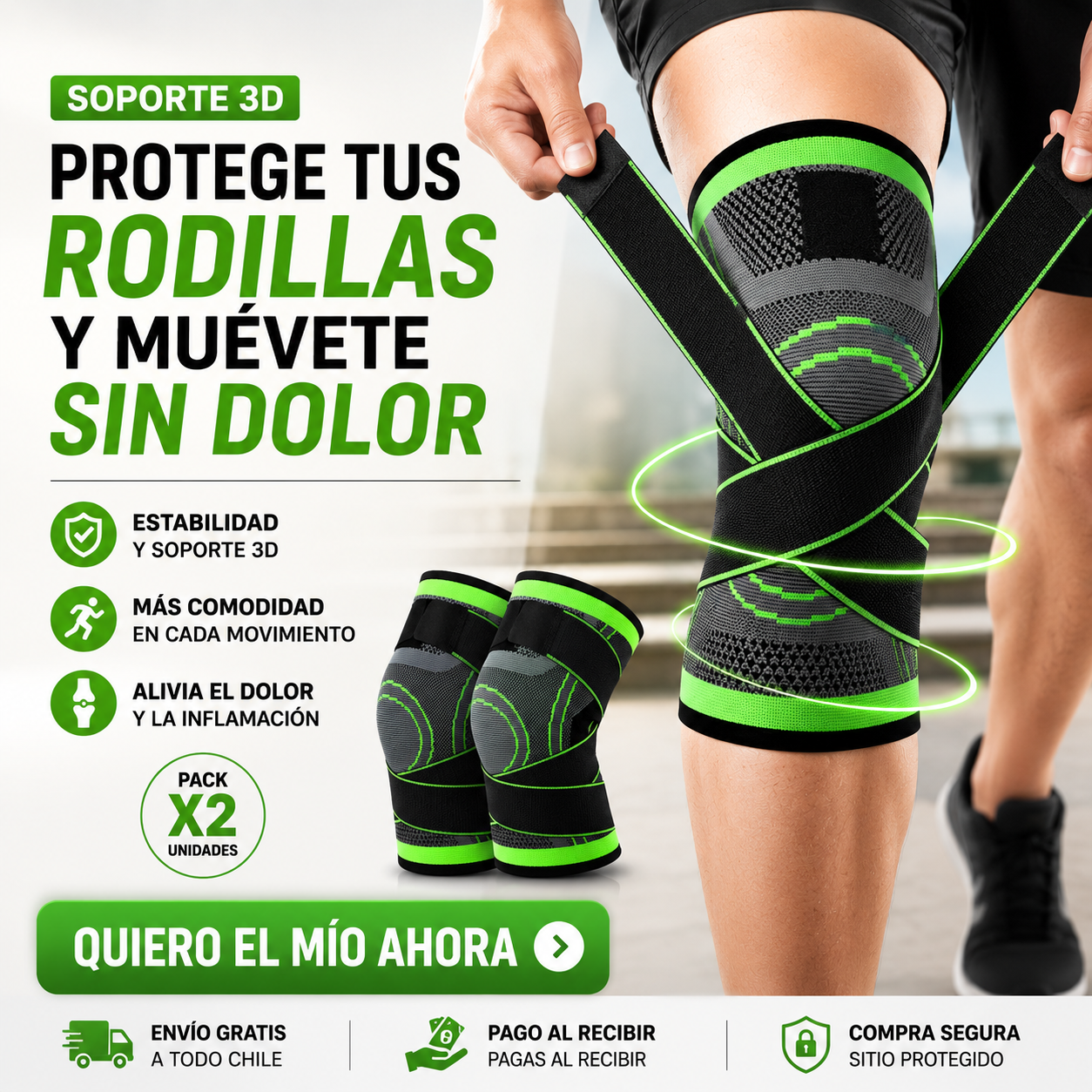 Pack 2 Rodilleras Ortopédicas De Compresión Ajustable